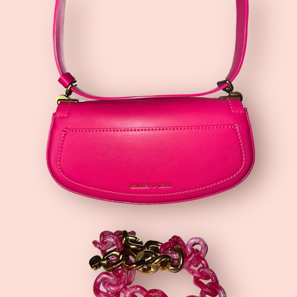 Charles & Keith fuchsia colored leather. This bag is soo coquette! A Statement!! - Picture 2 of 5